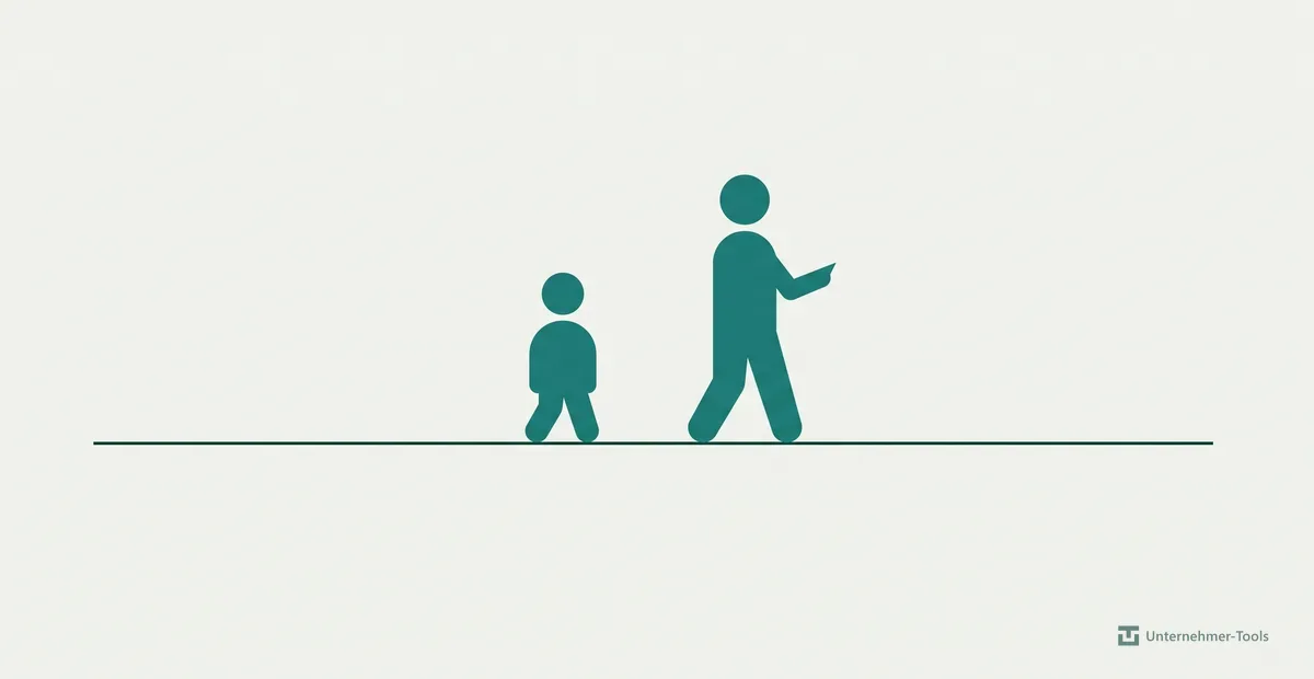 Illustration zweier Figuren, eine führt die andere den Weg entlang